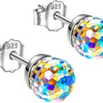 Boucles d&rsquo;oreilles en argent sterling 925 pour femmes, cristaux colorés hypoallergéniques de 6 mm.