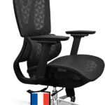 MELOKEA présente un fauteuil de bureau ergonomique avec accoudoirs 4D et dossier haut.