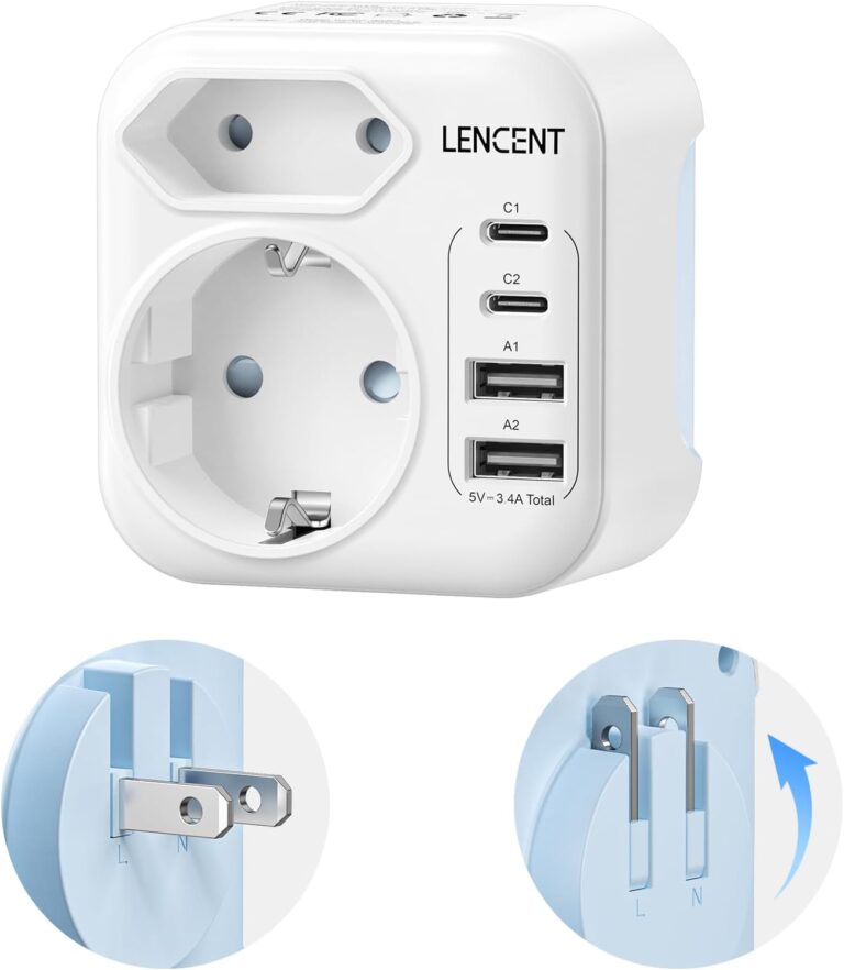 Adaptateur pliable 6 en 1 pour prises japonaises, compatible USA, Canada, Mexique, 3250W, 2 Type C et 2 USB-A.