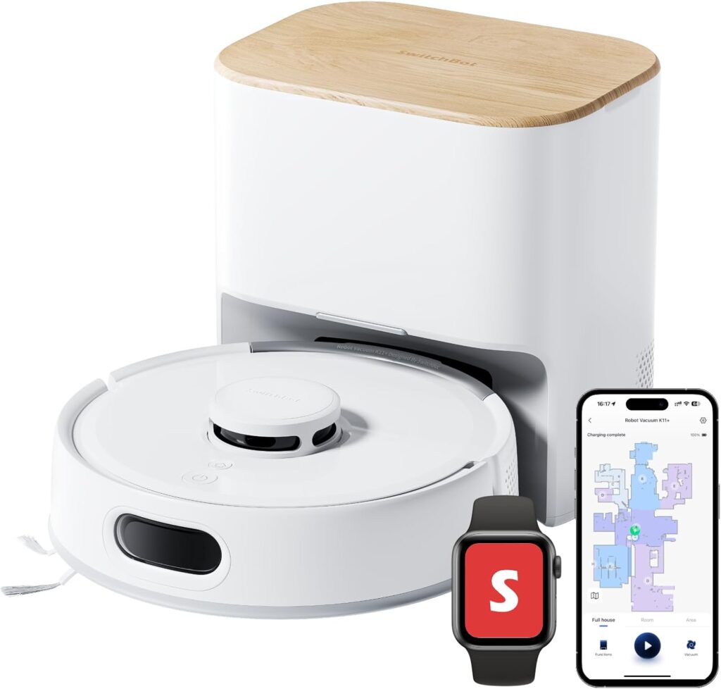 SwitchBot K11+ : Aspirateur Robot Laveur avec Vidage Auto et Navigation LDS, Compatible Smart Home
