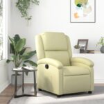 Fauteuil de relaxation en cuir crème avec fonction de couchage et réglages ergonomiques.
