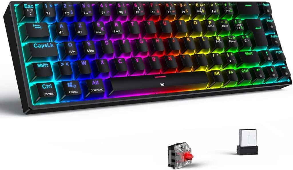 TECURS présente un clavier de jeu mécanique sans fil Bluetooth TKL AZERTY pour PC et consoles.