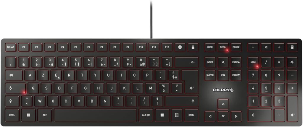 CHERRY KC 6000 : Clavier slim AZERTY filaire avec touches silencieuses et marquage durable