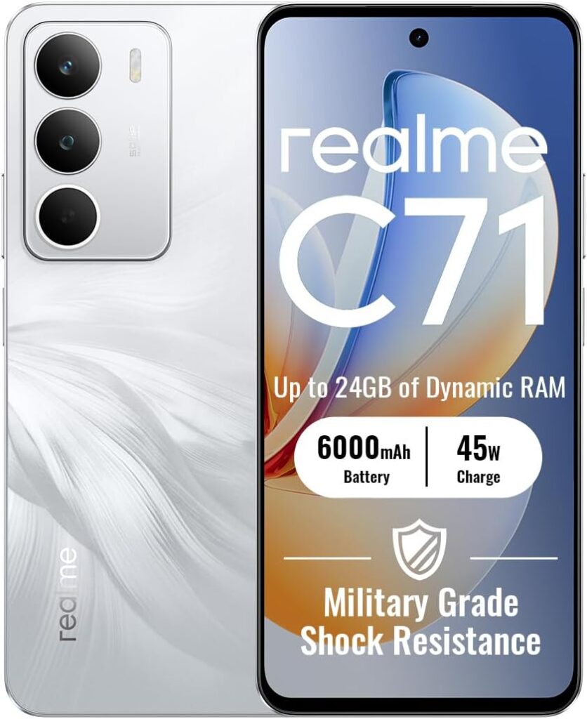 Lancement du smartphone realme C71 4G avec écran 6,67 pouces et batterie 6000mAh.