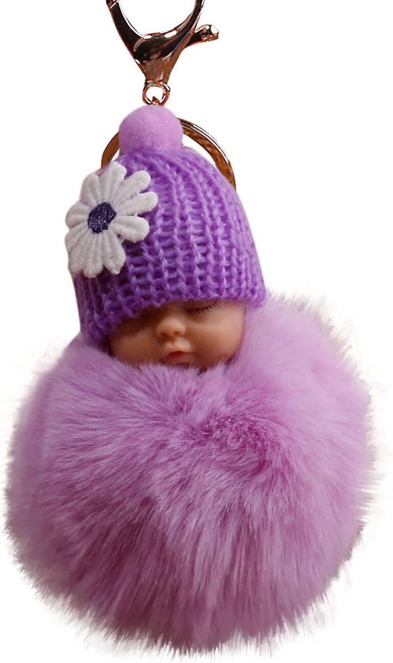 Porte-clés en peluche de 8 cm avec charme sommeil et pompon pour sacs et sacs à dos