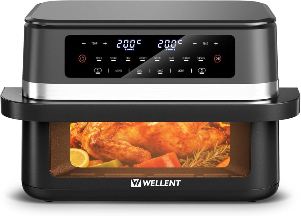 WELLENT 12L XXL Air Fryer : friteuse à air sans huile à double compartiment et écran tactile.
