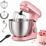 Lancement du mixeur électrique 5L multifonction 1500W pour pâtisserie en acier inoxydable, rose.