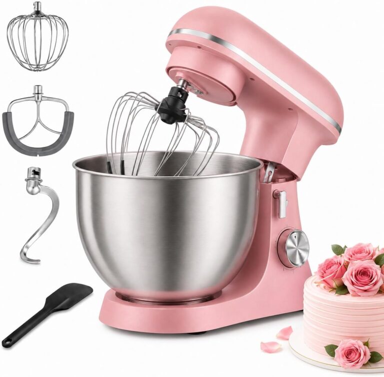 Lancement du mixeur électrique 5L multifonction 1500W pour pâtisserie en acier inoxydable, rose.