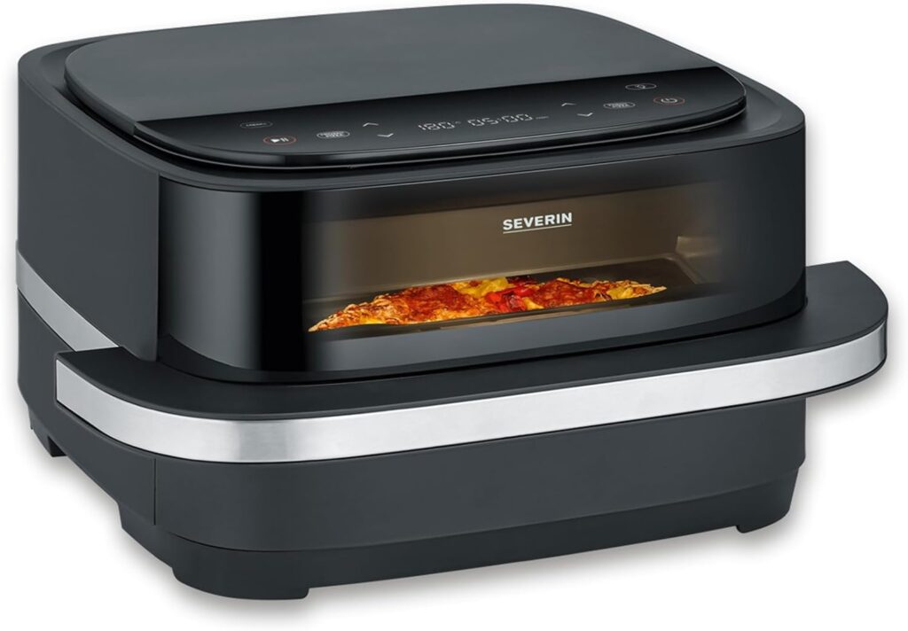 SEVERIN présente une friteuse à air sans huile avec programme spécial pizza et panier de 4 L.