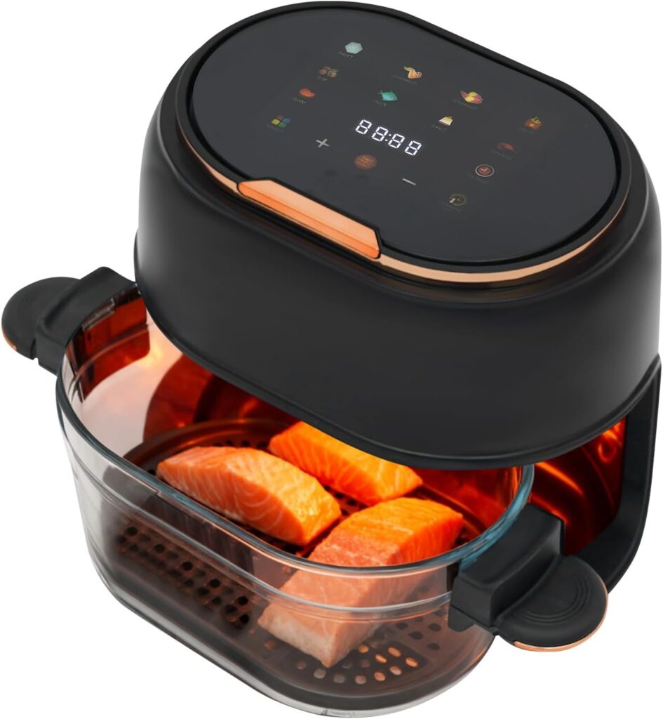 Air Fryer en verre de 4 litres : friteuse sans huile avec écran tactile et programmes de cuisson.