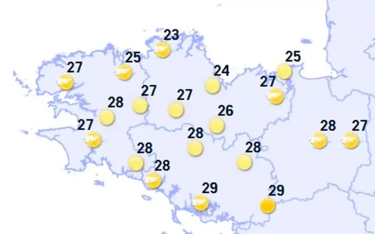 Météo en Bretagne : températures estivales atteignant 29 degrés ce jeudi.