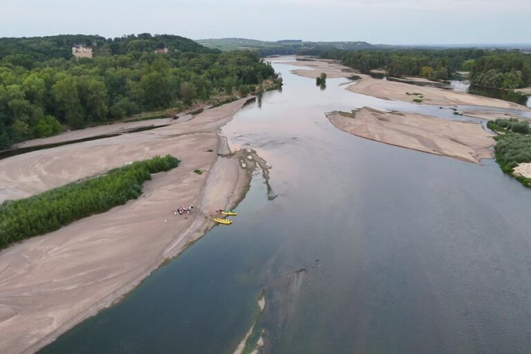Niveau de la Loire au plus bas avec une eau à 32°C en raison de la chaleur record.