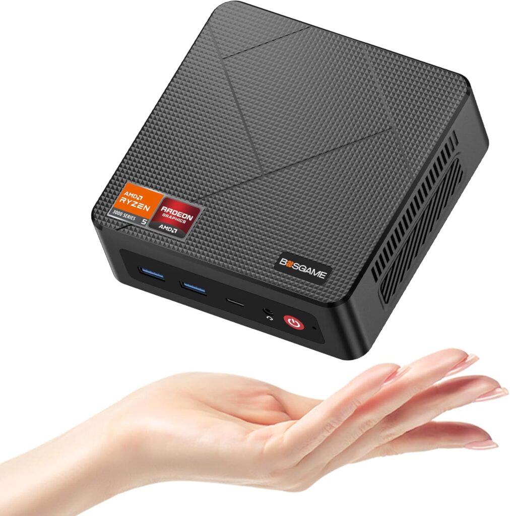 BOSGAME E4 Mini PC avec Ryzen 5 3550H et triple affichage 4K pour un usage professionnel
