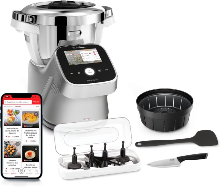 Moulinex I Companion Touch Pro : robot culinaire avec 18 modes et écran tactile intégré.