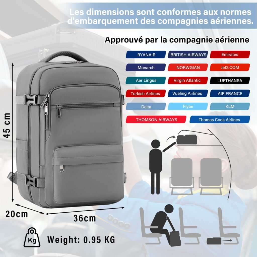 COOLIFE : Bagages cabine 45 x 36 x 20 cm adaptés aux exigences d’EasyJet