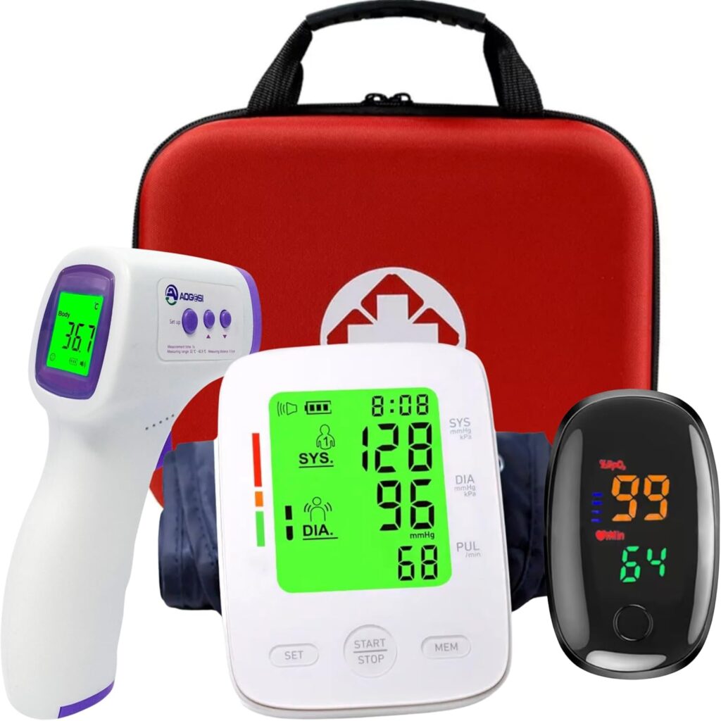 Kit de santé 3 en 1 : tensiomètre électronique, oxymètre et thermomètre pour la maison