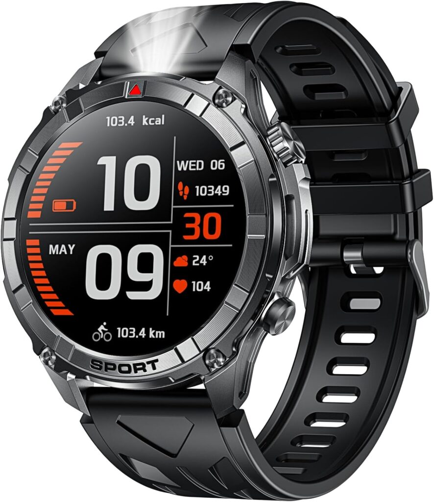 Montre connectée militaire IP68 avec suivi de santé et appels Bluetooth pour iOS et Android
