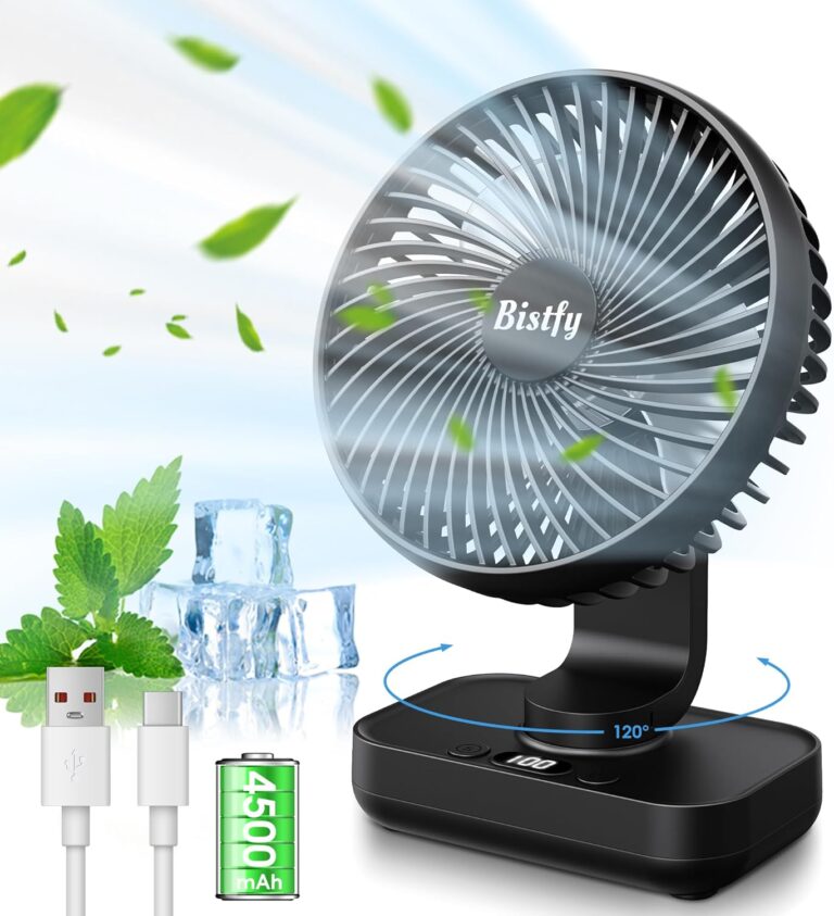Ventilateur oscillant portable 5,5 pouces, silencieux, rapide avec batterie 4500mAh et 4 vitesses.
