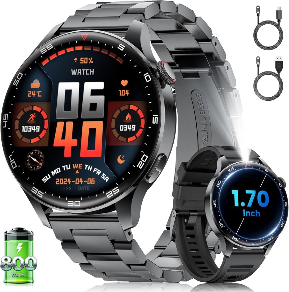 Montre connectée masculine : écran de 1,7 pouce, bluetooth et étanchéité IP68, pour Android et iOS.