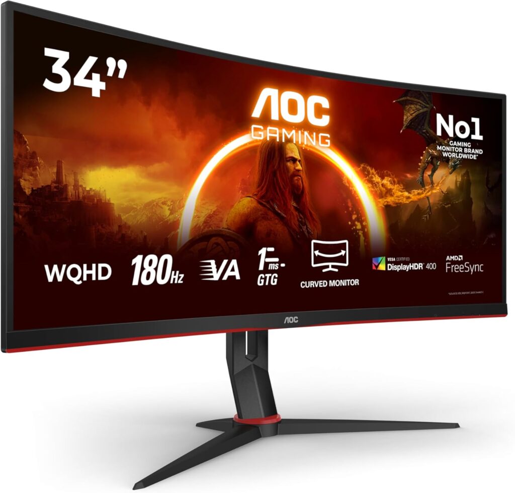 AOC Gaming CU34G2XP : Moniteur incurvé 34 pouces WQHD 180 Hz avec FreeSync Premium et HDR400