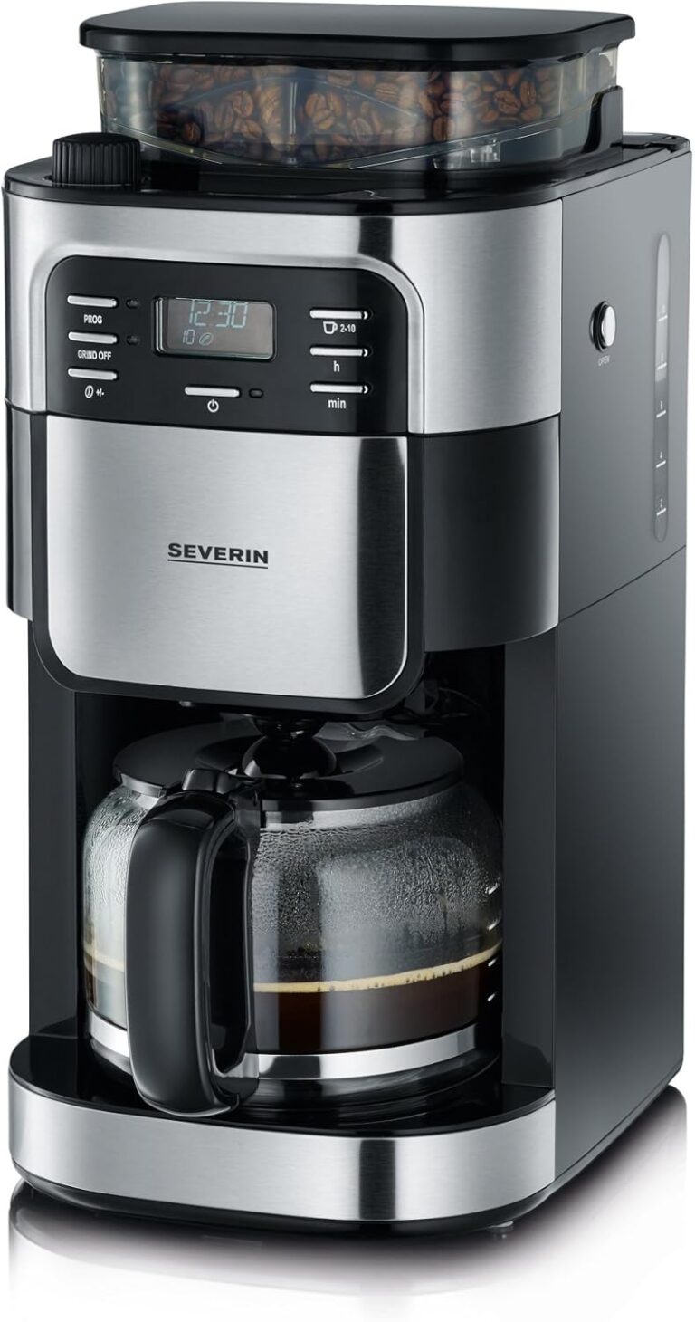 SEVERIN KA 4810 : Cafetière programmable avec broyeur intégré et capacité de 10 tasses.