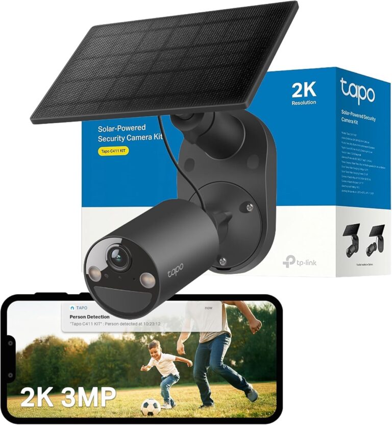 Tapo C411 : Caméra de surveillance WiFi solaire 2K avec batterie durable de 6400mAh