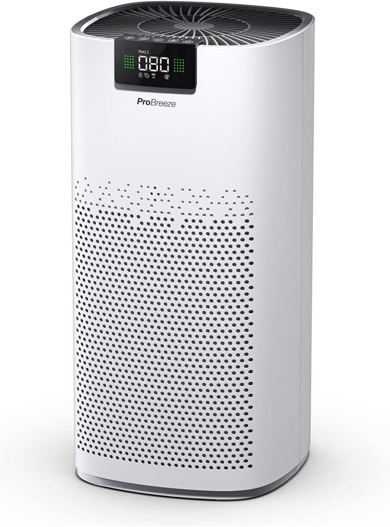 Purificateur d’air Pro Breeze : filtration HEPA 99,95 % et capacité de 460 m³/h pour espaces jusqu’à 140 m²
