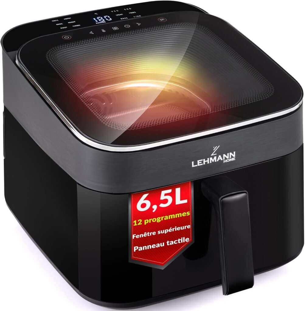 LEHMANN Air Fryer XL 6.5L : Friteuse sans huile avec 12 programmes et entretien facile.