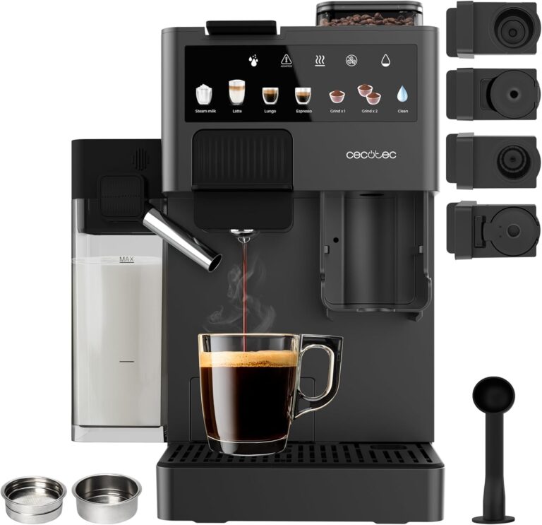 Cecotec Freestyle Grind & Latte : machine à café avec 20 bars et moulin conique, 1.6L d’eau