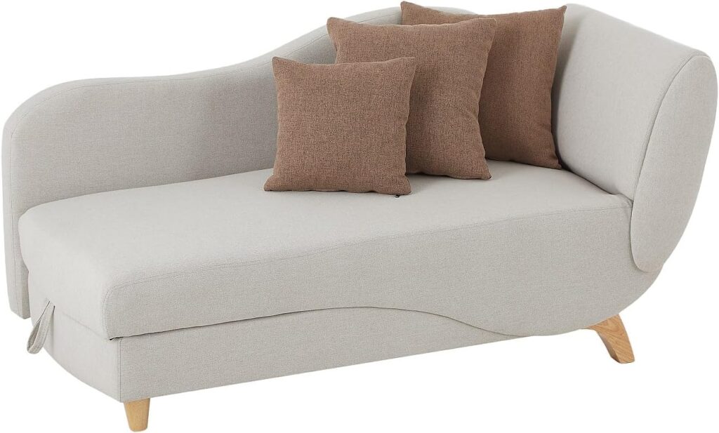 Vente-unique propose une méridienne gauche convertible beige avec coffre de rangement Penelope