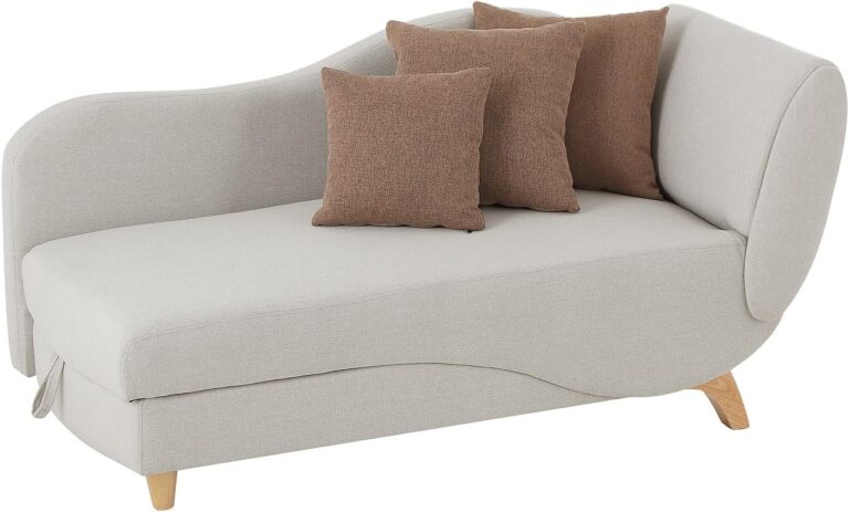 Vente-unique propose une méridienne gauche convertible beige avec coffre de rangement Penelope