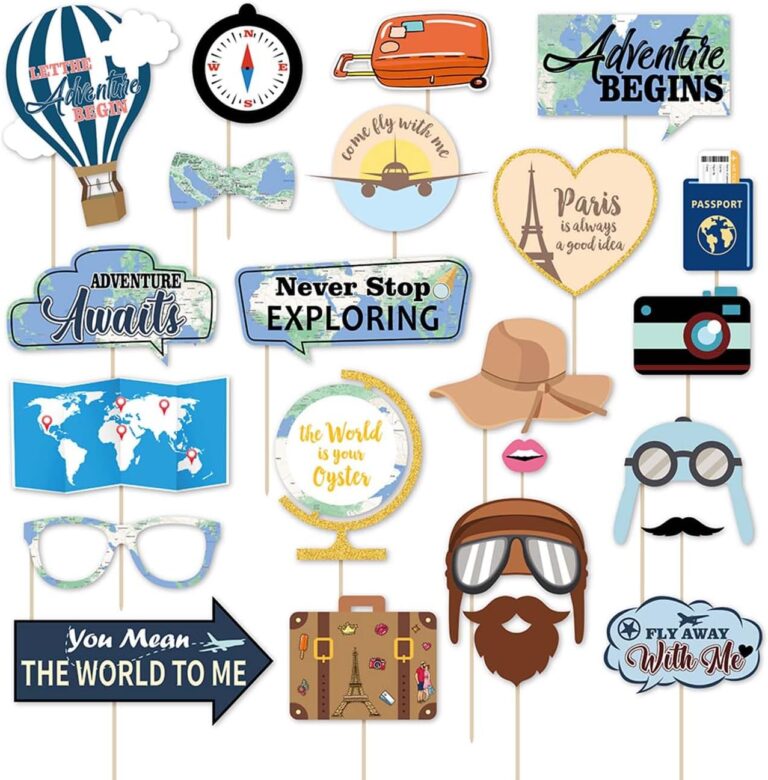 Booth Travel Photo Props : 23 accessoires pour célébrer un thème de voyage mondial.