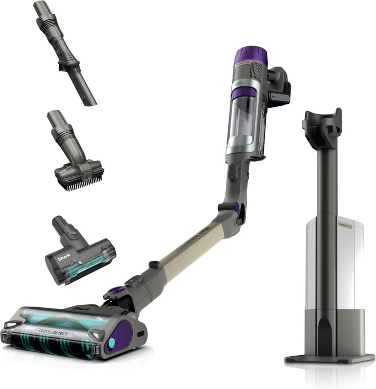 Aspirateur sans fil Shark : autonomie de 70 minutes, base auto-videuse de 2L et technologies avancées.