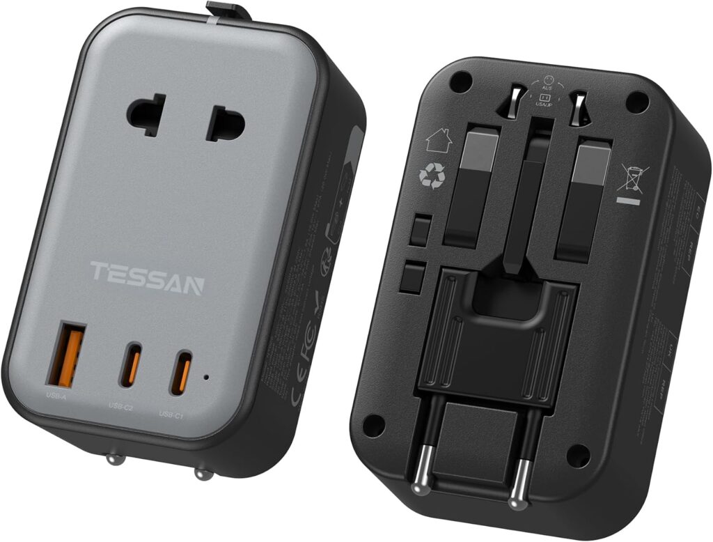 TESSAN PD 20W : Adaptateur de voyage universel avec ports USB pour 5 pays différents
