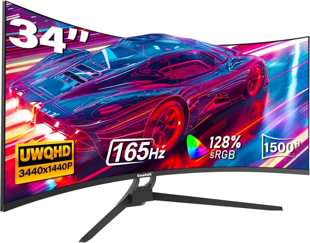 Gawfolk 34 Inch Gaming Monitor : 165Hz, UWQHD 2K, protection oculaire intégrée