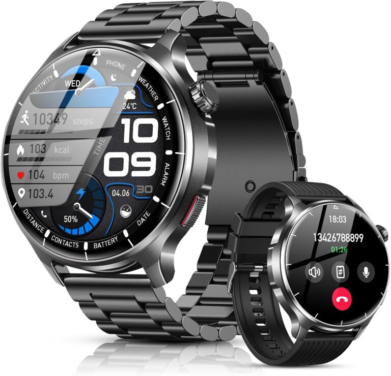 Montre connectée homme avec batterie de 1000 mAh et fonctions avancées pour le sport et la santé