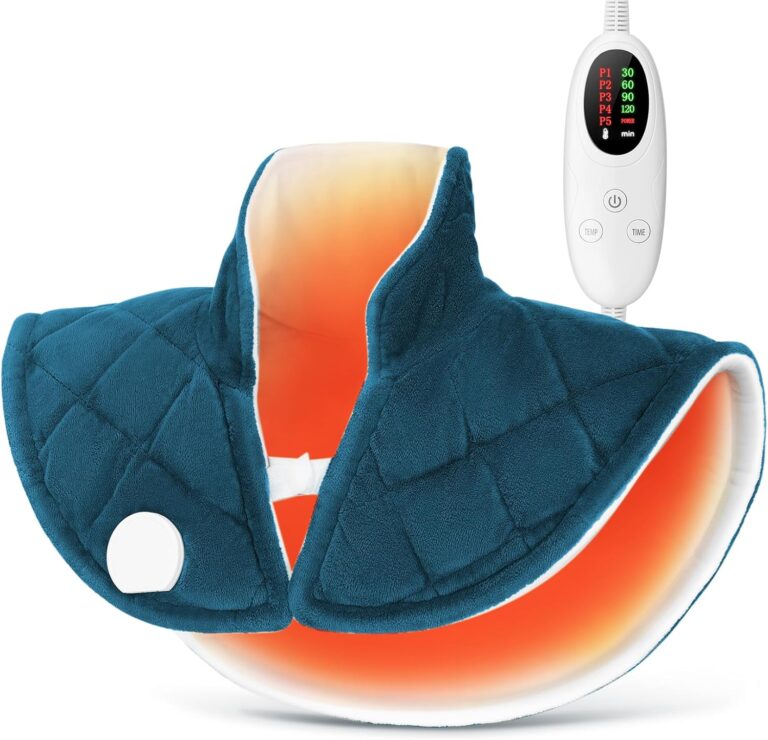 Chauffage cervical électrique avec télécommande LCD : 5 niveaux de chaleur pour soulager douleurs au cou et dos