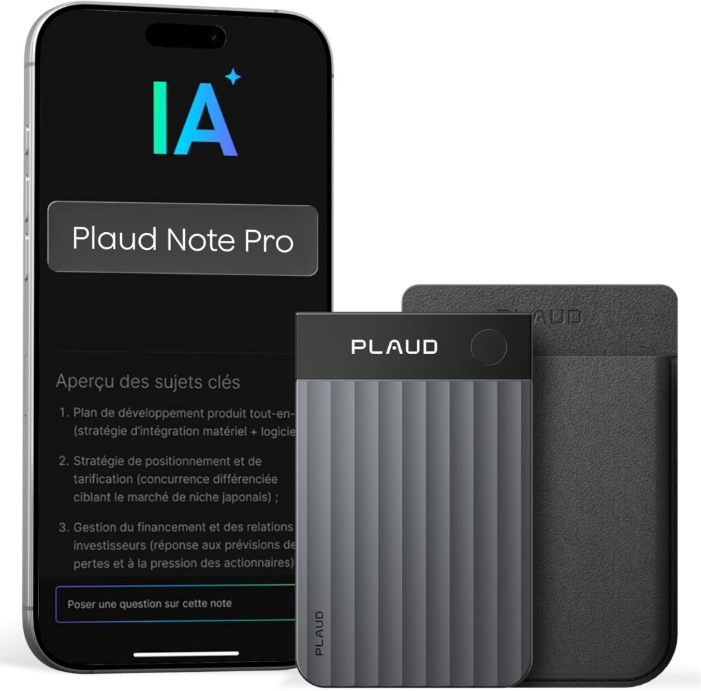 Plaud Note Pro : Enregistreur vocal AI avec transcription et résumé pour réunions.