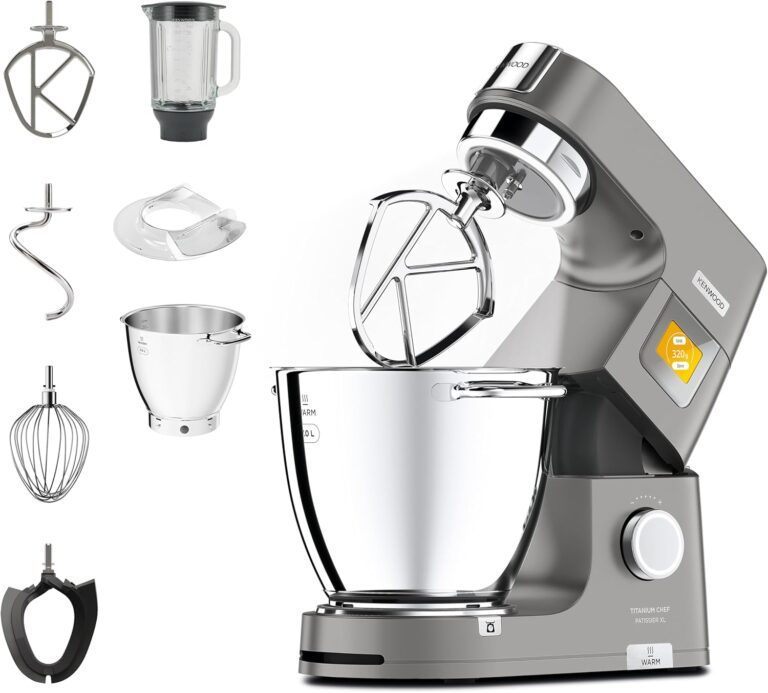 Kenwood Titanium Chef Patissier XL KWL90.034SI : Mixeur intégrant balances et accessoires en acier.