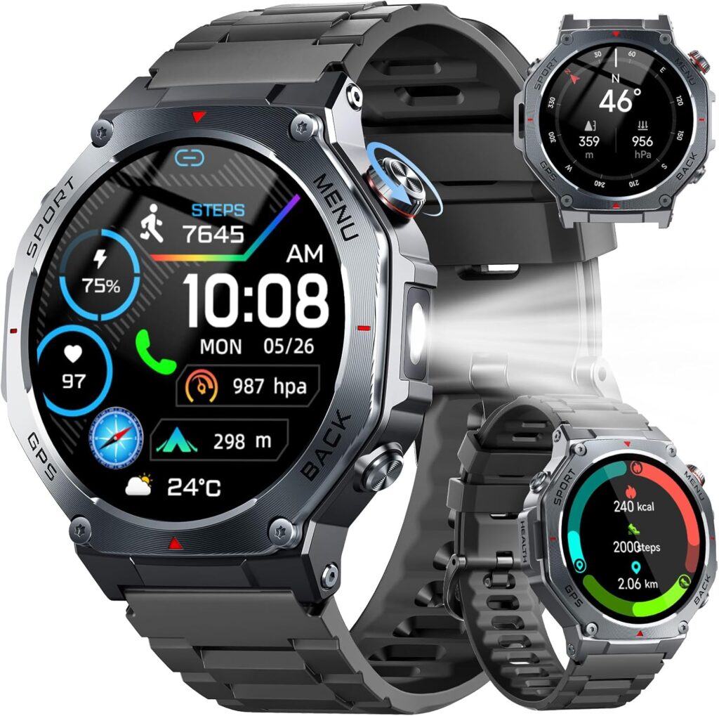 Montre intelligente militaire pour homme : fonctionnalités avancées et étanchéité 5ATM