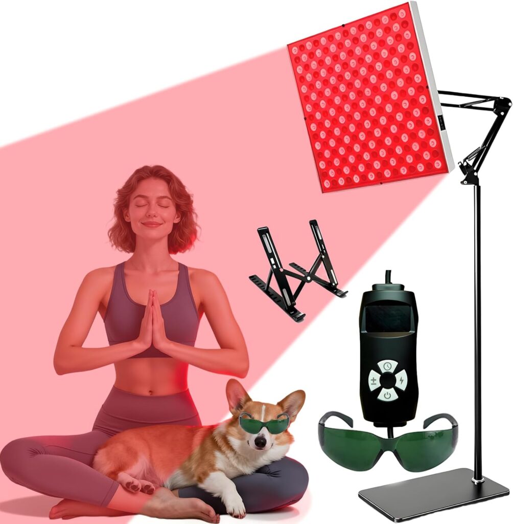 Lampe de thérapie par lumière rouge à LED pour usage corporel avec réglages spécifiques.