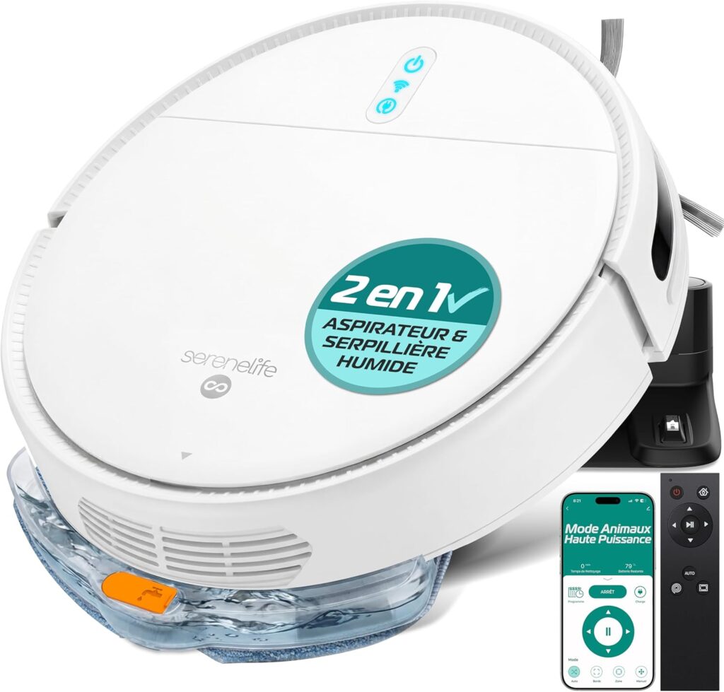 SereneLife présente un aspirateur robot 3-en-1 auto-chargé pour sols durs et tapis.