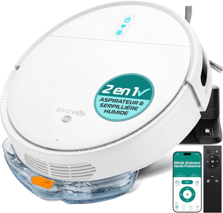 SereneLife présente un aspirateur robot 3-en-1 auto-chargé pour sols durs et tapis.