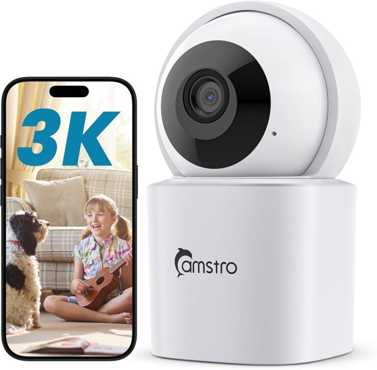 Caméra de surveillance intérieure 5MP avec vision nocturne et compatibilité Alexa et Google Assistant
