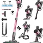 Aspirateur sans fil de 500W avec affichage LED et brosse anti-enchevêtrement, conçu pour divers sols.
