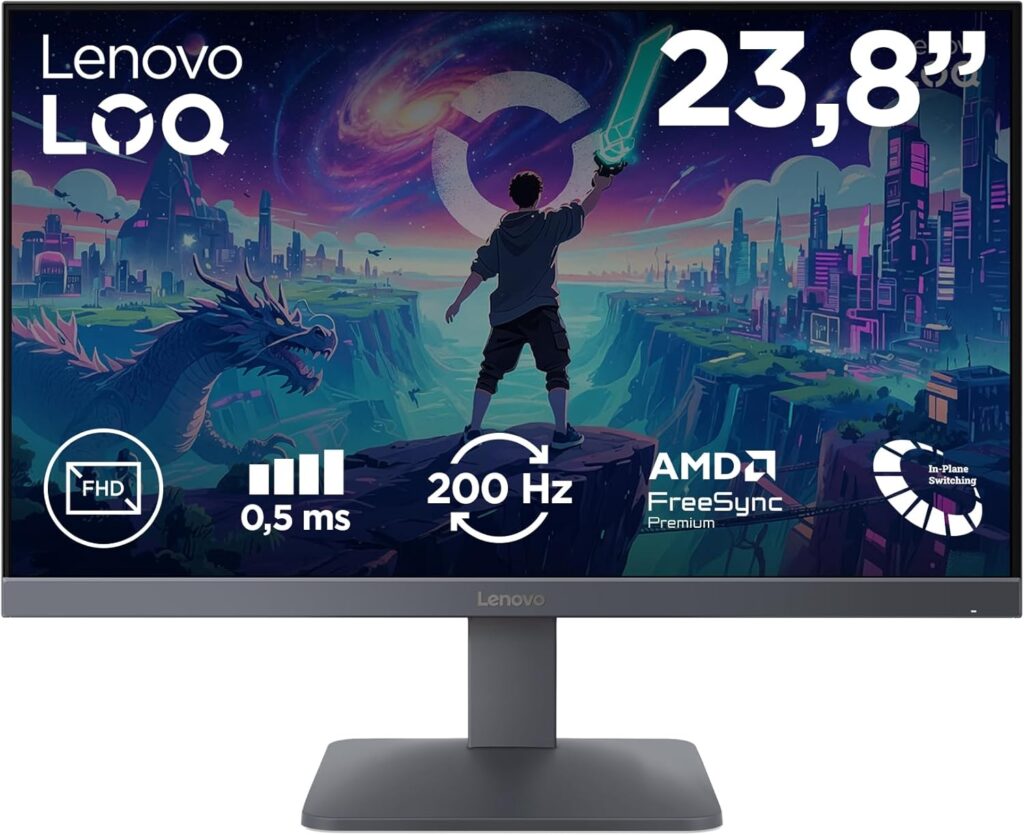 Lenovo présente le moniteur LOQ 24-10 : écran FHD 23.8 » 200 Hz avec 99% sRGB en Lunar Grey.