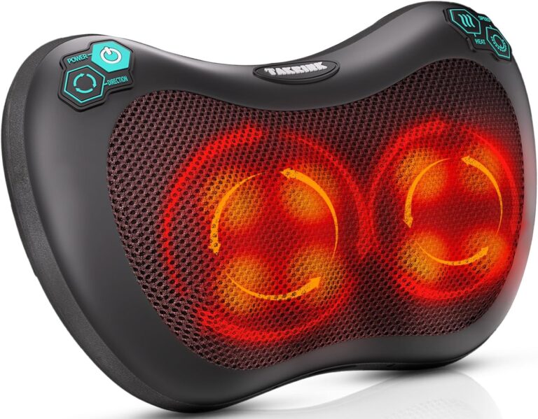 TAKRINK Shiatsu Massage Cushion : dispositif de massage cervical à 8 nœuds et 3 vitesses ajustables