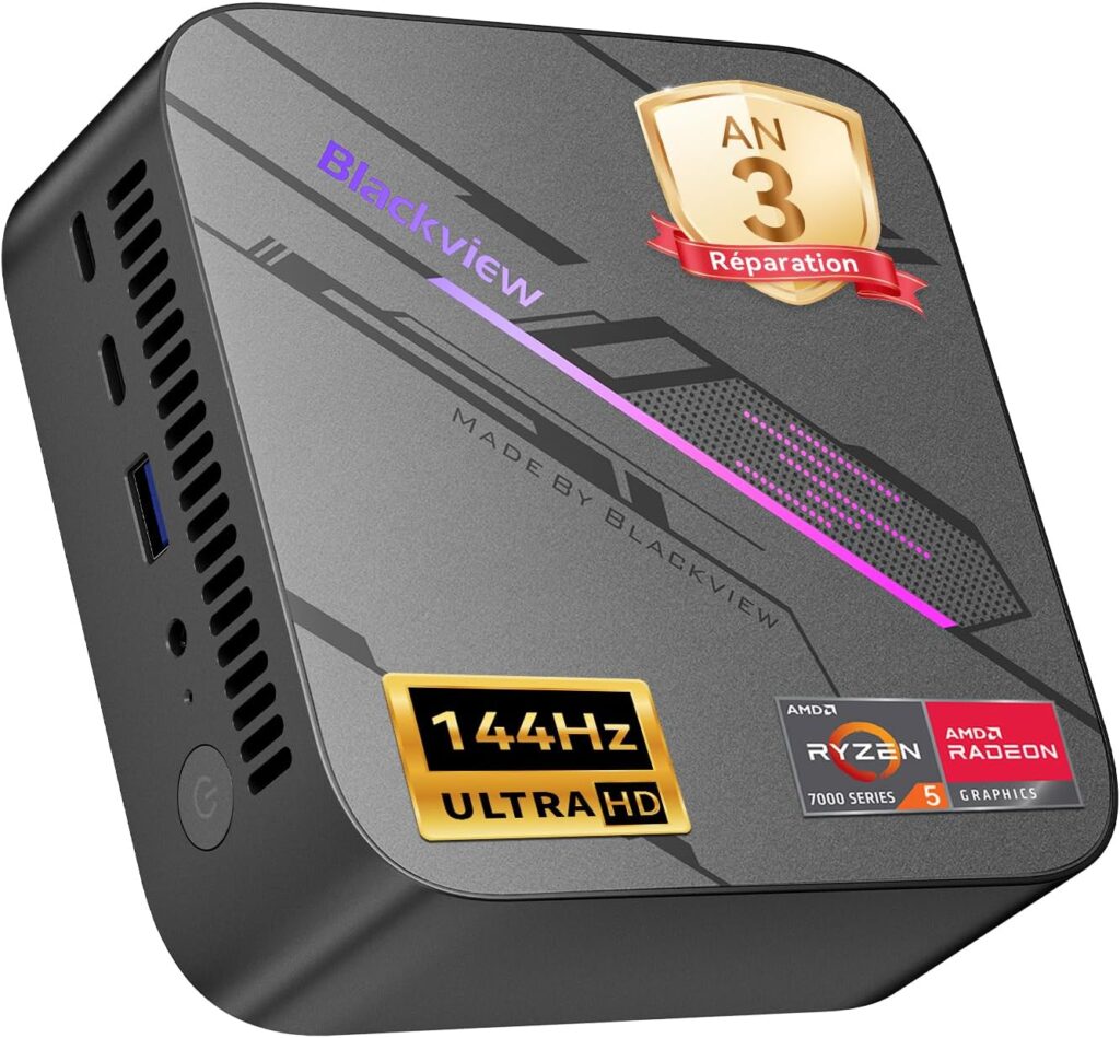 Blackview MP100 Mini PC : AMD Ryzen 5, 4K Triple Display, 16GB RAM, pour le bureau et l’étude.