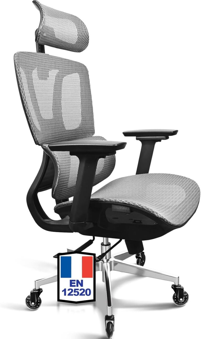 MELOKEA : Chaise de bureau ergonomique avec accoudoirs 4D et dossier haut pour le télétravail.