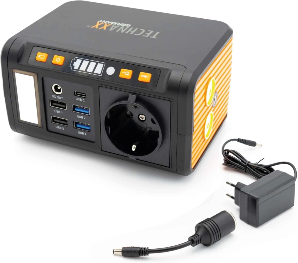 Technaxx TX-205+ : Station de puissance portable 74Wh compatible avec recharge solaire.